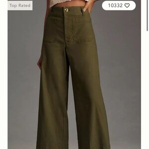 Anthropologie The Maeve Colette Cropped Wide-Leg Pants, green, 26